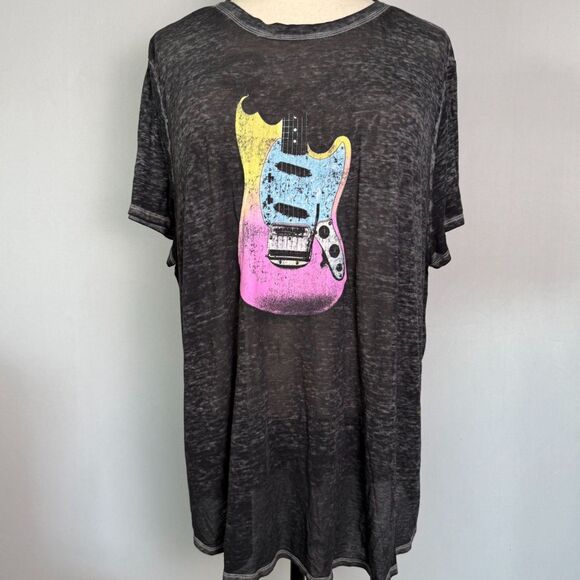 Fender Women's Neon Guitar T-Shirt, Size 4X, Short Sleeves, Gray, Lightweight - Picture 1 of 10